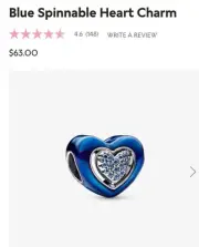 Authentic Pandora #792750C01 Blue Spinnable Heart Charm