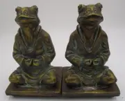 Vintage SPI Frog Bookends Statue Yoga Lotus Postion Meditating Buddha 6.5" Pair