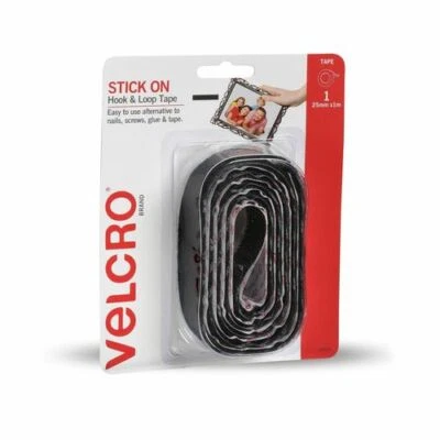 VELCRO® Brand 25mm x 1m Black Stick On Hook And Loop Tape