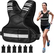 Adjustable Running Weighted Vest, 6-12 Lbs Rucking Vest with 6 Ironsand Weights, Best Weighted Vest with Plus Pockets & Reflective Strips for Running, Walking, Workout and Strength Training