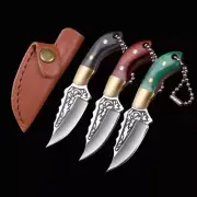 MINI Portable Fixed Blade Knife Straight Knife Leather Sheath Keychain Knife EDC