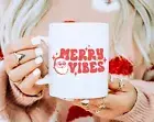 Merry Vibes Christmas Mug Retro Christmas Gifts Retro Christmas Mug Cool Santa