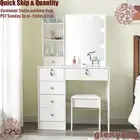 Dressing Table Stool Makeup Desk Vanity Set with Sliding Mirror & 10 LED Bulbs