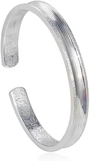 [HEYONA] Women Jewelry 925 Silver Sterling Bracelet Fashion Cuff Bangle Chain Bracelets,Creative Concave Stripe Silver Bangle Silver Friendship Bracelets for Christmas Birthday (Color : Silver)