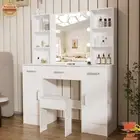 Dressing Table Set with LED Lights Mirror Makeup Dresser Vanity Modern Furniture