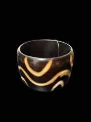 Vintage Faux Hand-Carved Horn Bangle Bracelet – Wide Tribal Boho Style