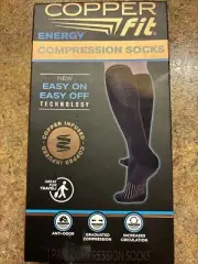 COPPER FIT Energy Compression Socks - Black, Size S/M (M:6-9 W:7-10) New Sealed