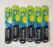 6 Reach Toothbrush Crystal Clean FIRM Bristles Hard Toothbrushes BLUE Color