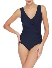 [Jantzen] Cosmopolitan Mesh Frill Cross Front One Piece in Black