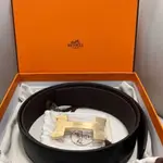 凱莉二手 正品 HERMES 愛馬仕 黑色拼棕色 金色H扣 雙面皮帶 腰帶 男士皮帶