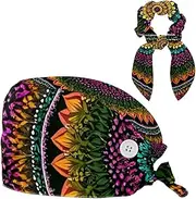[CWAGFEQZ] Scrub Caps Women,Scrub Hats Suitable for Women,Indian Mandala Bohemian Flower