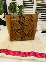 NWT Tory Burch McGraw Exotic Hobo Leather Bag Dark Caramel $498 Rare Authentic