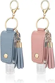 [ZEYIYER] 2 PCS Hand Sanitizer Holder Keychain, Mini Hand Sanitizer Case, Empty Bottles, for Lotion Liquid Soap Shampoo Blue Pink, Pink and Blue