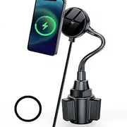 Upgraded for MagSafe Cup Holder Charger, MagSafe Car Mount Charger 15W Fast Charging with Adjustable Gooseneck for iPhone 16 15 14 13 12 Pro Max Plus Mini MagS