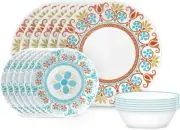 Corelle Colorful 18 pc Heavy Duty Vitrelle Glass Dinnerware Set Service for 4