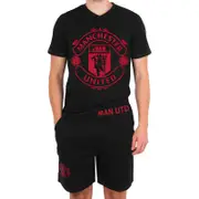 Manchester United FC Manchester United Mens Pyjamas Short Loungewear OFFICIAL Football Gift Black Crest Medium