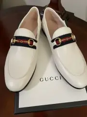 Gucci Women's Brixton Horsebit Mystic White Loafer with Web, NEW, Size 38