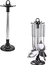 YCSSSD Kitchen ware Storage Rack, Stainless Steel Kitchen Utensil Holder Organizer, Countertop 360 Degree Rotating Utensil Holder for Kitchen Counter with 6 Hooks.