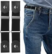 [Lusofie] 2 Packs Buckless Belts for Men Women, Elastic Side Belt, Adjustable Invisible No Buckle Belt for Pants Jeans, 1.2 Inch Width(Black), Black