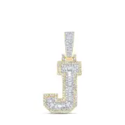 10kt Yellow Gold Mens Baguette Diamond J Initial Letter Charm Pendant 1/2 Cttw
