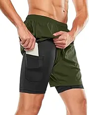 [TSLA] Men's 2 in 1 Active Running Shorts, Quick Dry Exercise Workout, Gym Training Athletic Shorts with Pockets