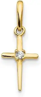 [JewelryWeb] 14ct Yellow Gold Polished CZ Simulated Diamond Teen Religious Faith Cross Pendant Necklace