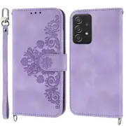 For Samsung Galaxy A72 4g / 5g Imprinted Flowers Drop-proof Phone Case Skin-touch Pu Leather Stand Card Holder Flip Wallet Cover With Wrist Strap And