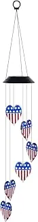 American Flag Solar Wind Chime Color Changing Outdoor 6 LED Solar Wind Chime Lights for Porch, Garden, Patio, Party, Yard, Window, Outdoor Decor