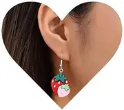 [Xmsrn] Vintage Red Strawberry Dangle Earrings Acrylic Strawberry Drop Earrings Resin Strawberry Hook Dangle Earrings Cute Fruit Stud Earrings Jewelry for Women and Girls, Zinc, No Gemstone