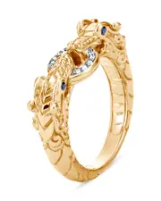 John Hardy 18K Yellow Gold Diamond & Blue Sapphire Naga Ring
