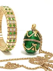 Anniversary gift for wife mom mother 24k GOLD FABERGE egg NECKLACE BRACELET set
