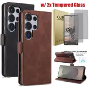 For Samsung Galaxy S25/+/Ultra Leather Case Phone Cover Privacy Screen Protector