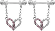 [Niaspi] 14G Rhinestone Heart Dangle Nipple Rings Hypoallergenic 316L Surgical Steel Nipple Piercing Jewelry 10mm Straight Barbell Nipple Shield Studs for Women
