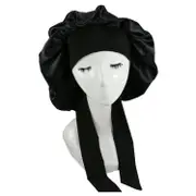 Black Sleeping Bonnet Hair Wrap Silk Satin Cap Women Elastic Night Soft Hat Headwear