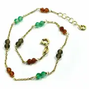 Anklet Yellow Gold, 18K, With Chalcedony, Quartz Smoky And Carnelian, 25 CM