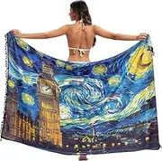 [RPLIFE] Big Ben London Starry Night Blue Beach Sarong, Pool Sarong Wrap, Printed Sarongs Beach, Swim Sarongs Women Long, Big Ben London Starry Night Blue, Large