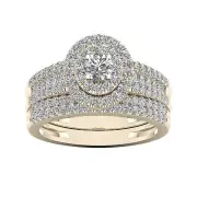 1 Ct Diamond Halo Engagement Ring Size 8 Bridal Set 14k Yellow Gold ( H-I / I2)