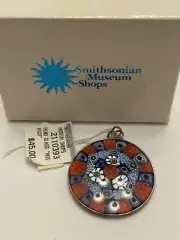 New! Smithsonian Museum Glass Mosaic Pendant Sterling Silver Bezel & Bale OB