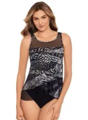 $140 Miraclesuit Lux Linx Mirage High Neckline Underwire Tankini Top Black 8