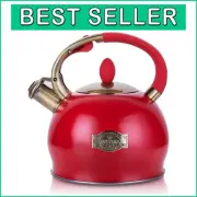 Elegant Red Stainless Steel Whistling Tea Kettle with Cool Touch Handle