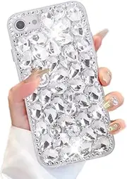 Poowear iPhone SE 2020/8/7 Case, TPU Soft 3D Heavy Duty Crystal Rhinestone Bling Full Diamond Glitter Shining Cover, Wireless Charging Compatible, Clear, Luxury Bling Case