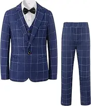 LOLANTA 5-teiliges Kinder Anzug Set Jungen Festival Smoking, Pageboy Karierte Hochzeit Geburtstag Anzüge, Blazer Weste Hose Hemd Fliege Formelle Kleidung Outfits