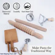 6 Pcs Pasta Making Tools Set Wood Gnocchi Board Wooden Rolling Pin Noodle Cut
