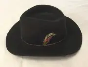 SCALA XLarge Black 100% Wool Felt 4 Seasons Hand Made Outback Hat w/Feather