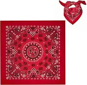 [Cozevdnt] Bandana Scarf for Men and Women, Premium Cotton Stylish Versatile Paisley Bandana Cowboy Headband Handkerchief for Outdoor Activities, Red, l