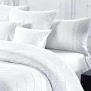 Super King White Quilt Cover Set, Diamond Cross Pintuck Quilt Cover Set, 3pcs Lamere White doona Cover Set (Super King Size)