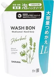 Saraya [Large Capacity] Woshbon Herbal Medicated Foam Hand Soap Refill, 0.3 gal (1 L) Palm Fruit Gentle Soap