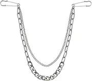 [Kefley] Cuban Chains Brooch Pins for Men Suit Brooch with Double Hanging Tassel Chain Creative Unique Lapel Pins for Suits Jackets Punk Jewelry Pants Jeans Chain Clothes Pin Mens Suit Accessories