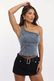 Denim One Shoulder Top - Size 16XL, Women's Top
