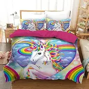 Sweet Heart Unicorn Quilt Doona Duvet Cover Set Queen, 2 Pillow Cases